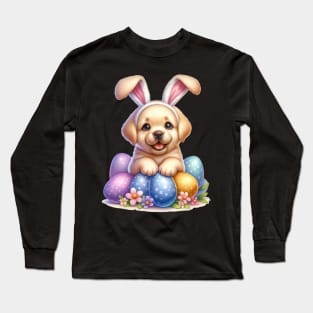Puppy Yellow Labrador Bunny Ears Easter Eggs Happy Easter Day Long Sleeve T-Shirt